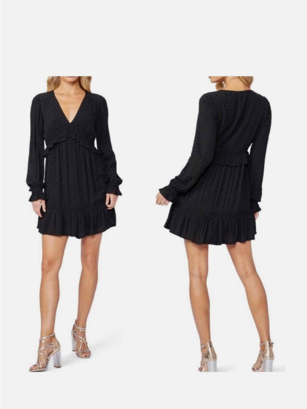 PAIGE Odelise black clip dot long sleeve mini dress — size M